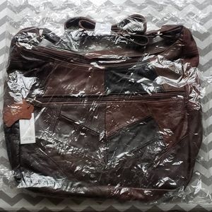 Brown and black leather women's purse with strap